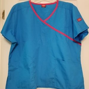 Dickies Scrubs Mock Wrap Top - XL - Malibu blue
